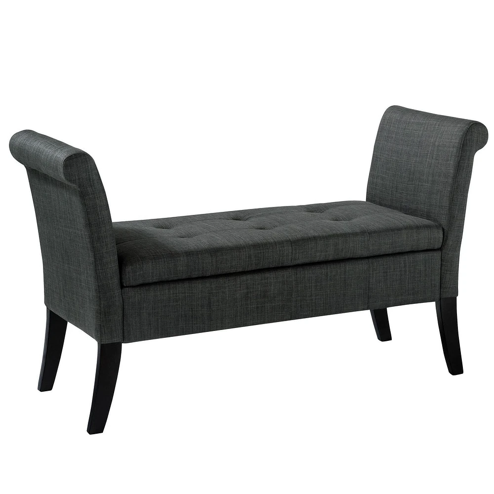 Banc de rangement Antonio avec bras en volute, gris foncé