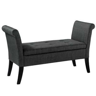 Banc de rangement Antonio avec bras en volute, gris foncé