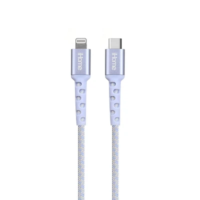 Câble iHome Durastrain Lightning vers USB Type-C de 6 pieds - Blanc