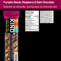 KIND Barres Graines, fruits et noix, Graines de citrouille, framboises et chocolat noir, 40 g, boîte de 5 unités Graines, Fruits et Noix Framboise
