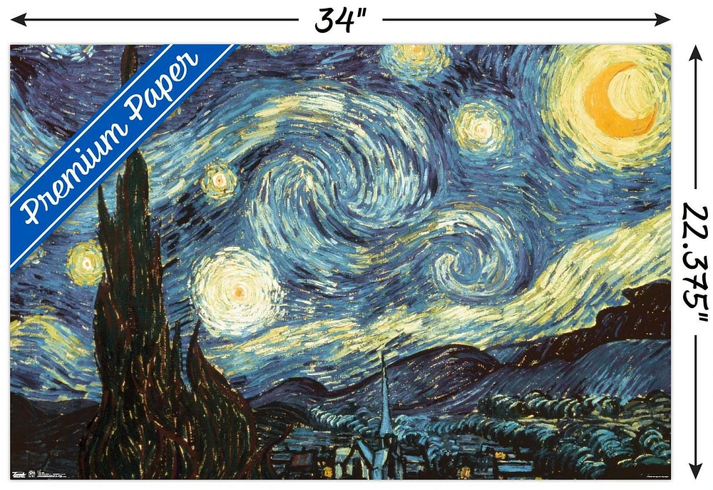 The Starry Night by Vincent van Gogh Wall Poster, 22.375" x 34"