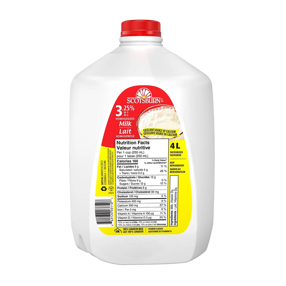 Scotsburn 3.25% Homogenized Milk, 4L