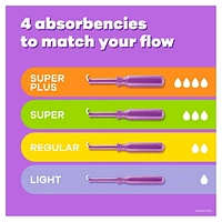 Tampax Radiant Tampons Multipack, with LeakGuard Braid, Regular/Super Absorbency, Unscented, 28CT