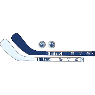 Franklin Sports LNH Ensemble de bâton de hockey miniature pour joueur de Oilers de Edmonton, 2 bâtons and 2 balles