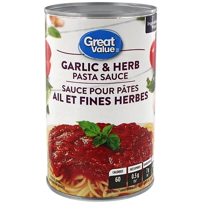 Sauce pour pâtes ail et fines herbes Great Value 680 ml