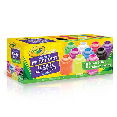 10 pots de peinture lavable - Couleurs néons 10 bouteilles de peinture