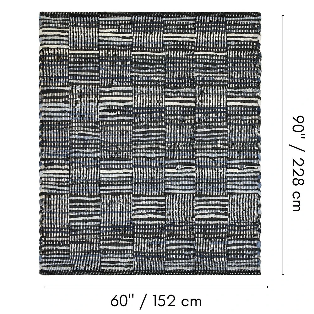 Fabstyles Checkerboard Denim Leather Handmade Area Rag Rug for Living Room, Hallway, Patio