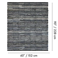 Fabstyles Checkerboard Denim Leather Handmade Area Rag Rug for Living Room, Hallway, Patio