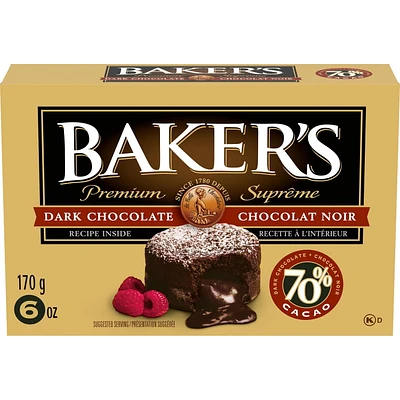 Baker's Premium 70% Dark Chocolate Baking Bar, 170g