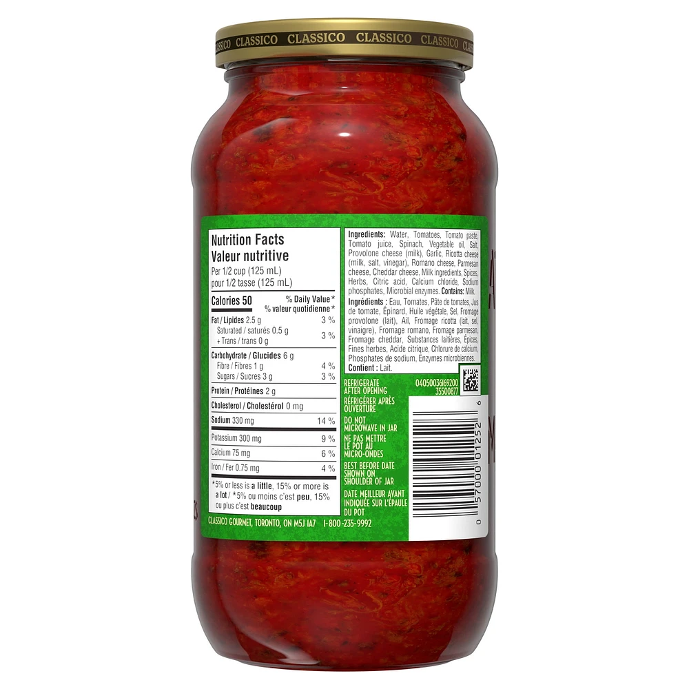 Classico Florentine Spinach & Cheese Pasta Sauce, Classico Spinach & Tomato 600ML