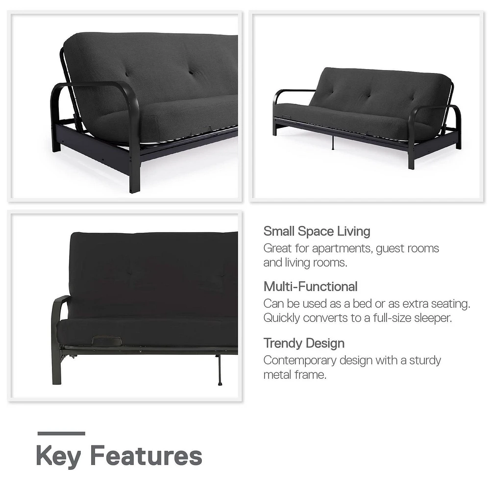 Cadre de futon à bras en métal noir de Mainstays avec couvre-matelas et fixations de 6 po