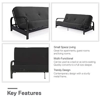 Cadre de futon à bras en métal noir de Mainstays avec couvre-matelas et fixations de 6 po