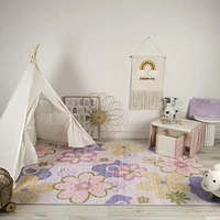 Rug Branch Soft Steps Playtime Fun Floral Soft Area Rug, Pink Purple - Boys & Girls in Playroom, Nursery, Bedroom