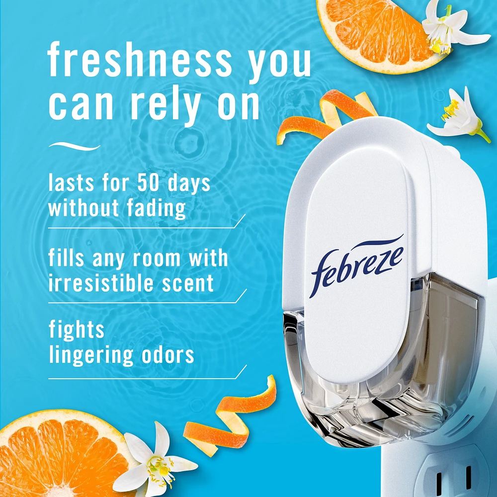 Febreze Plug In Air Freshener, Odor-Fighting Scented Oil Refill, Refresh & Energize, 2 Refills, 52ML