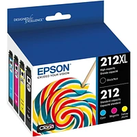 Epson T212 Black and Colour Combo Ink Cartridge, 4/Pack, High Capacity (T212XL-BCS), T212 Black and Colour Combo Ink Cartridge