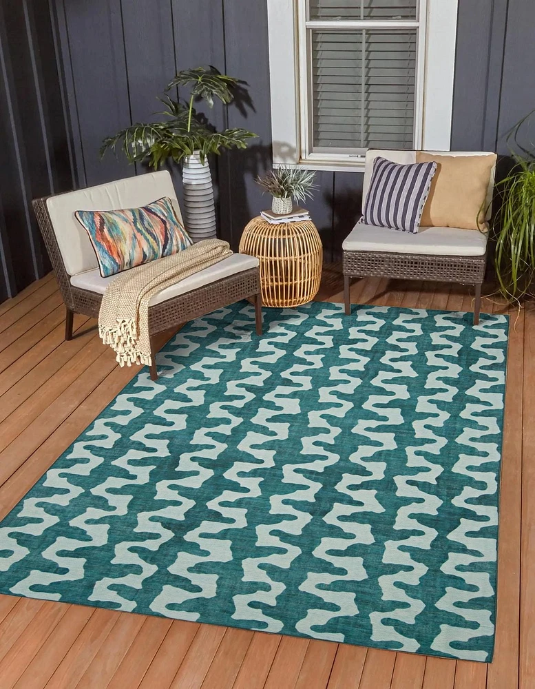 Tapis d'extérieur lavable Doral aqua & vert 5 pi x7 pi