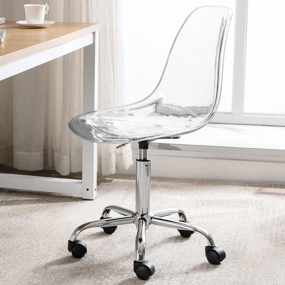 Heavenly Collection Acrylic Office Chair, Clear Office Chair, Acrylic Desk Chair, Acrylic Adjustable Chair, Adjustable Office Chair, Acrylic Swivel Chair, Clear Chair with Wheels, Office Chair