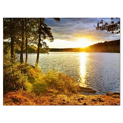 Designart Belle vue sur le coucher de soleil sur le lac Art mural sur toile