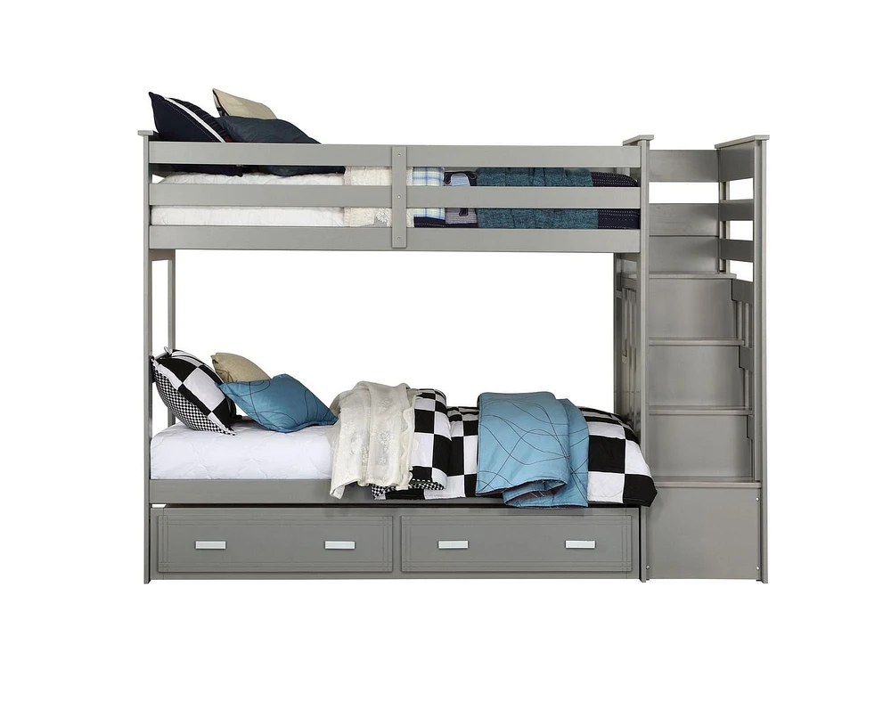 ACME Allentown Twin/Twin Bunk Bed w/Storage Ladder & Trundle in Gray
