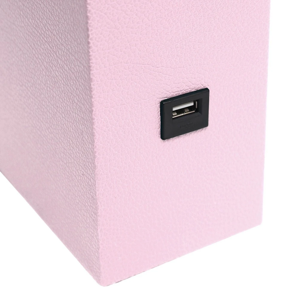 Lampe de table design moderne en cuir élégant avec abat-jour USB et tissu blanc