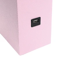 Lampe de table design moderne en cuir élégant avec abat-jour USB et tissu blanc