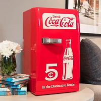 Coca-Cola Retro 18 Can Portable Mini Fridge, 22L AC/DC Cooler for Dorm, Office, Travel - Red