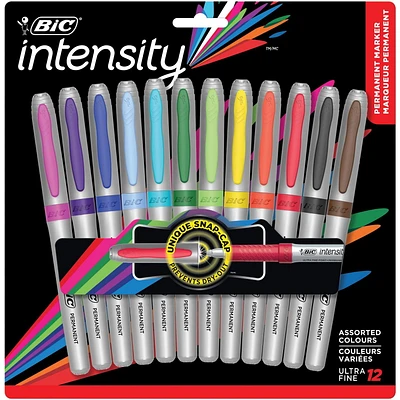 BIC Intensity Ultra Fine Tip Permanent Markers, 12-Count Permanent Marker Set in Assorted Fashion Colours, Cool Art Supplies for Teens and Adults, 12-Count