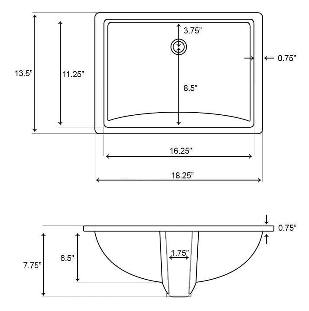 18.25-in. W CUPC Rectangle Bathroom Undermount Sink Set In Biscuit - Black Hardware AI-20470