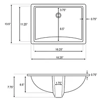 18.25-in. W CUPC Rectangle Bathroom Undermount Sink Set In Biscuit - Black Hardware AI-20470