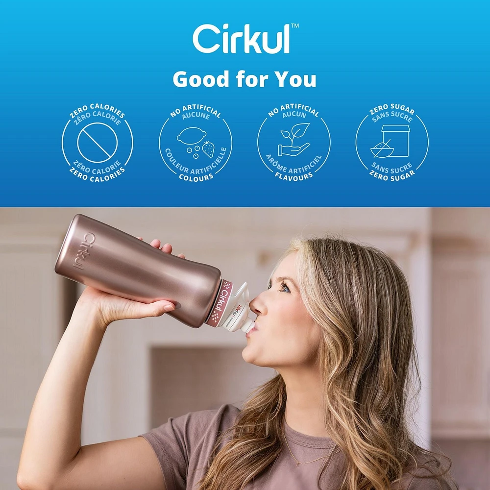 Cirkul Limited Edition 32oz Rose Gold Stainless Steel Water Bottle Starter Kit with Rose Gold Lid and 2 Flavor Cartridges (GoSip Passion Fruit Dragon Fruit & LifeSip Strawberry), Cirkul 32RG SK 2C