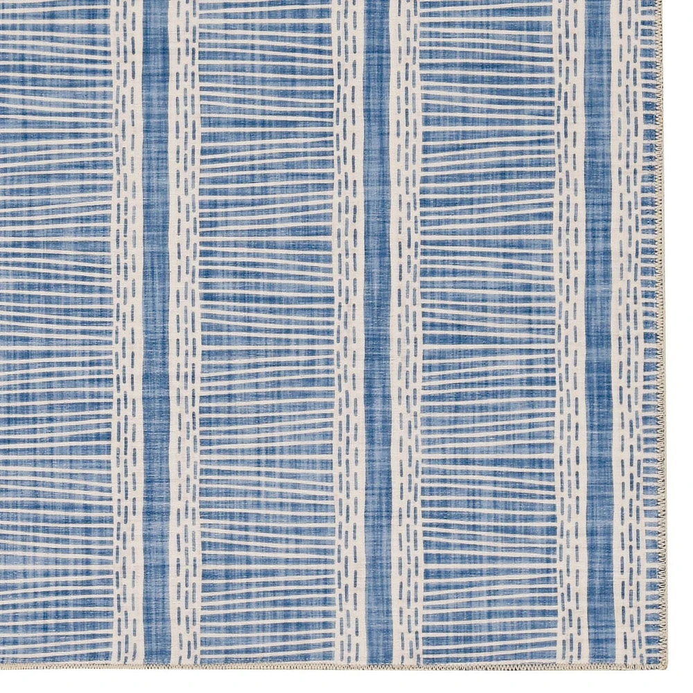 Tapis lavable Wallen 5 pi x 7 pi ivoire et bleu