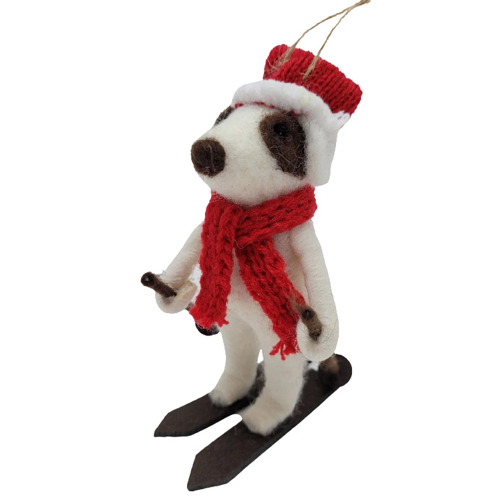 Temps de vacances Laine Polyester Tissu Ski Chien - Blanc