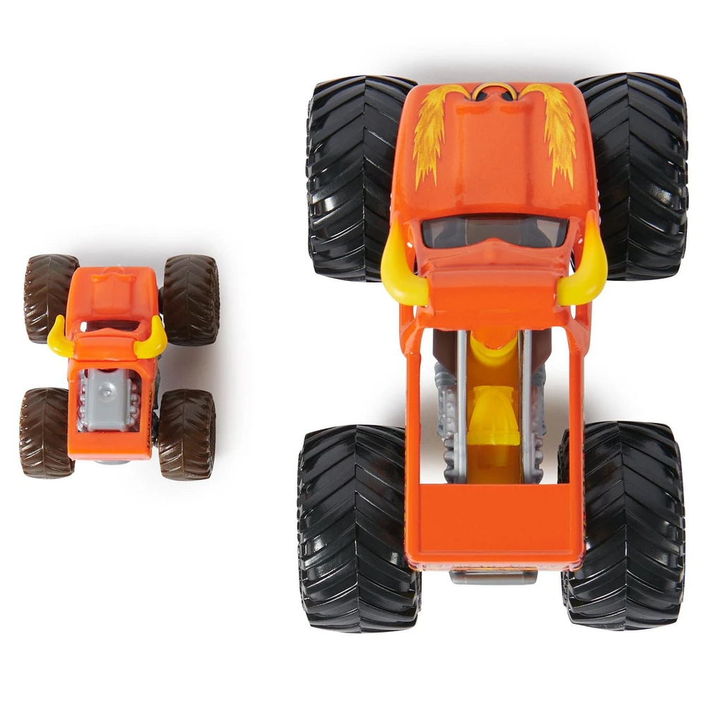 Monster Jam, Monster truck officiel en métal moulé El Toro Loco à l'échelle 1:64, avec mini-véhicule collector à l'échelle 1:87 en cadeau, jouets pour filles et garçons à partir de 3 ans
