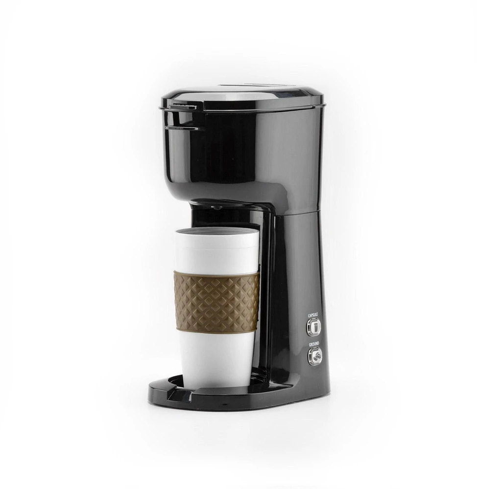 Cafetière à portion individuelle Mainstays, noire, double infusion, compatible café moulu ou K-Cup*, MS-202389CN Café en portion individuelle Mainstays