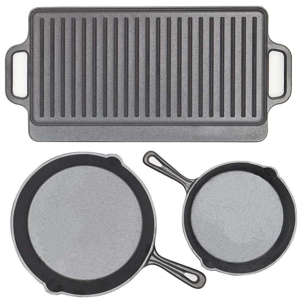 Home Basics Ensemble de 3 plaques de cuisson en fonte