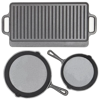 Home Basics Ensemble de 3 plaques de cuisson en fonte