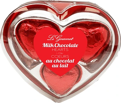 Le Gourmet milk chocolate hearts in pvc heart 3pk