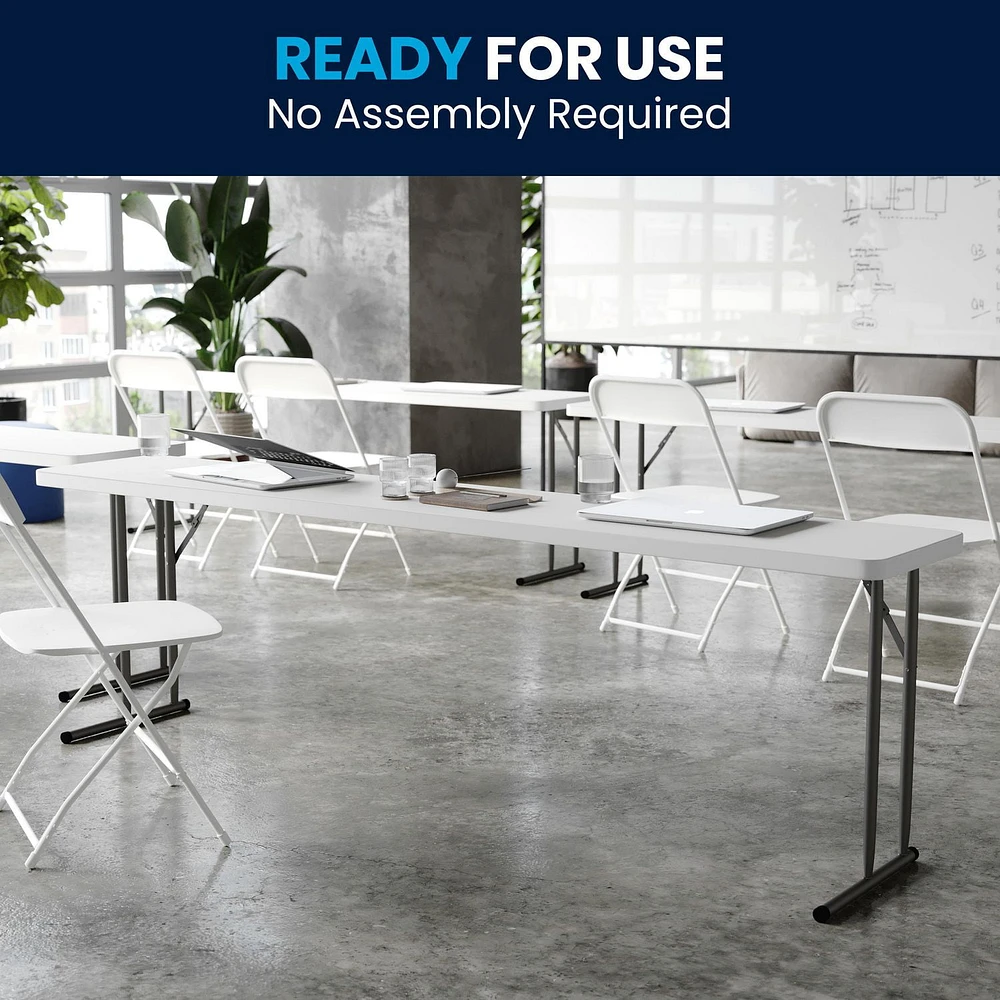 Table de formation pliante en plastique blanc granite de 18 po larg. x 96 po long.