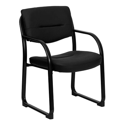 Chaise de réception exécutive auxiliaire en cuir noir avec base traîneau