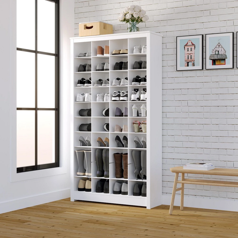 Prepac White 40 Cubby Shoe Storage Cabinet 13"D x 39.5" W x 72.5" H