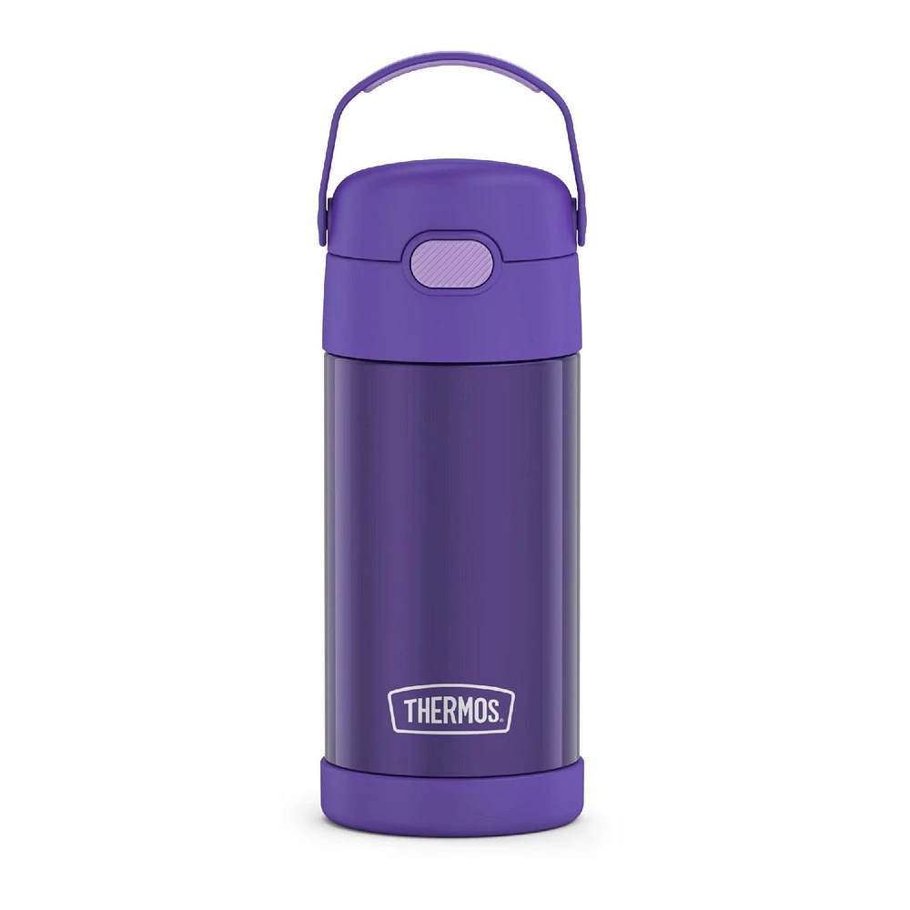 Thermos Kids Bouteille d'eau isotherme sous vide avec paille rabattable, 355 ml, Violette Violette, 12 Oz