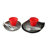 Ozark Trail 2 Person Table Set with Plastic Plates and Flatware, and Silicone Cups, 2 Person Camp Table Setting