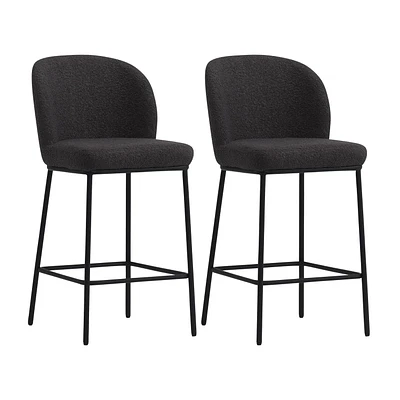 Ensemble de 2 tabourets de bar modernes rembourrés en tissu bouclé de luxe Addison de CorLiving - Tabourets de bar de 25,5 pouces à hauteur de comptoir pour îlot de cuisine - Tabourets modernes élégan