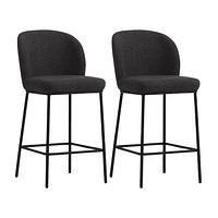 Ensemble de 2 tabourets de bar modernes rembourrés en tissu bouclé de luxe Addison de CorLiving - Tabourets de bar de 25,5 pouces à hauteur de comptoir pour îlot de cuisine - Tabourets modernes élégan