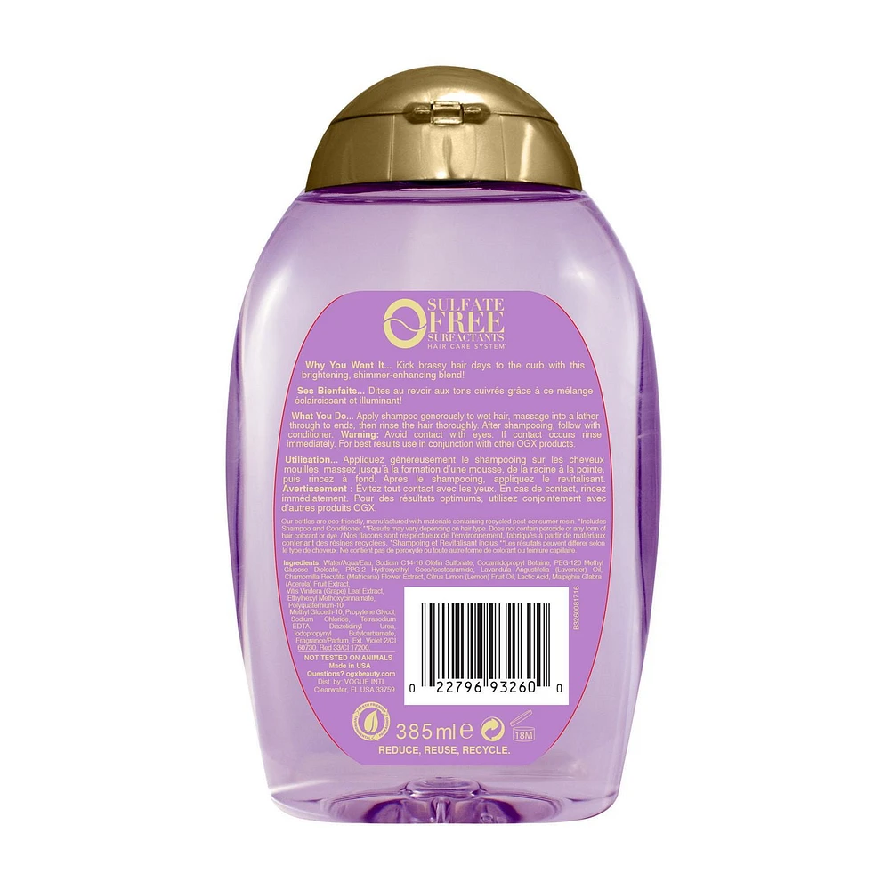 Shampoing OGX Hydrate et ravive la couleur + lavande platine lumineuse