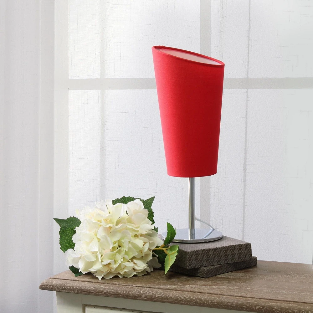 Simple Designs Mini Chrome Table Lamp with Angled Fabric Shade