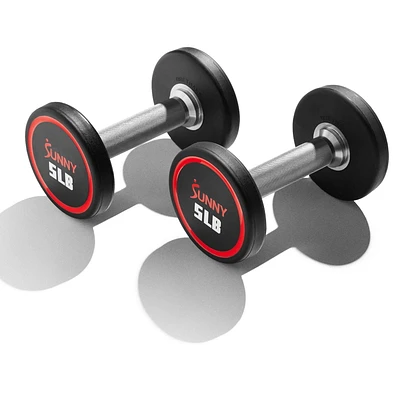 Sunny Health & Fitness Haltère rond Premium en polyuréthane de qualité commerciale de 5 livres avec poignée en losange, Équipement de musculation durable pour la maison, Paire