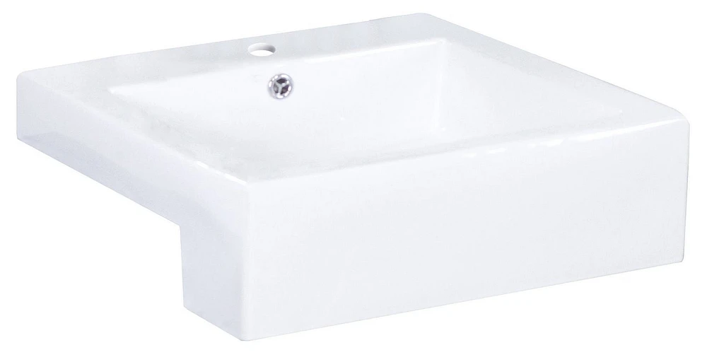 in. W Semi-Recessed White Bathroom Vessel Sink Set For 1 Hole Center Faucet AI