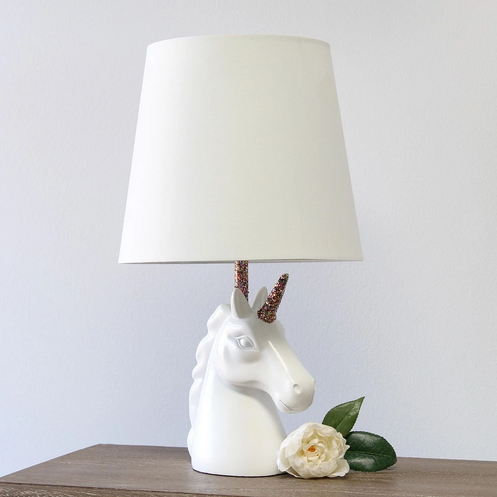 Simple Designs Lampe de table licorne blanche étincelante