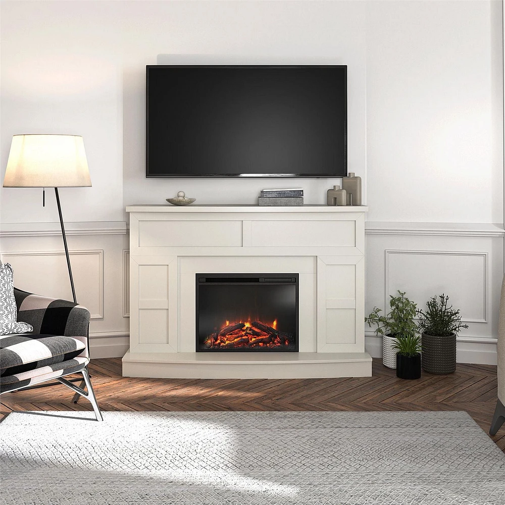 Manteau de cheminée avec foyer Barrow Creek d’Ameriwood Home, blanc